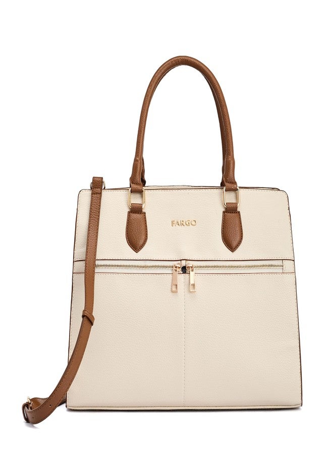 فارجو حقيبة فيرونا النسائية من فارغو | حقيبة يد من الجلد النباتي مزودة بجيب مخصص للكمبيوتر المحمول مقاس 15 بوصة، وجيب بتقنية RFID، وسحاب سلس | حقيبة أنيقة للمكتب والجامعة والسفر | صنع في الهند (لون عاجي) - Image 1